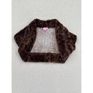 Body Central Bolero Women Small Leopard Print Faux Fur Shrug Jacket Y2K Cropped